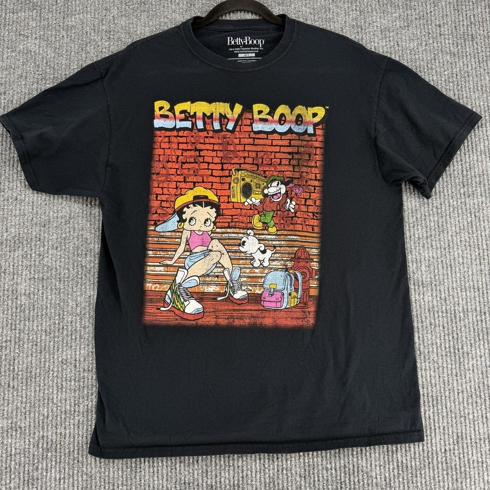 Betty Boop hip hop Graffiti t-shirt women's M/L black cartoon streetwear